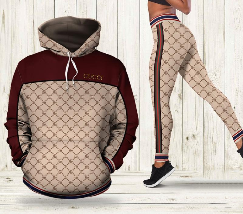Gucci wine red 3d all over print hoodie leggings set gucci gift 177 hcst 25 Hoodie Leggings Set