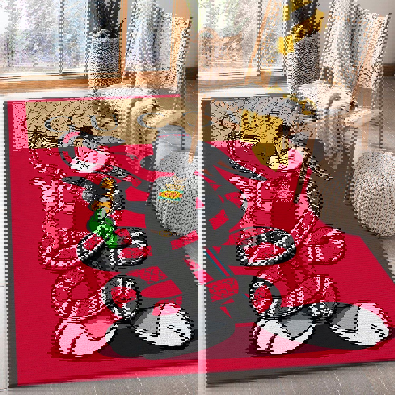 Guccibuggy bunny logo type 604. Upgrade Your Living Room with Luxury Home Decor: Area Carpets, Floor Decor, Door Mats, and Hot Gift Items with style a High-End Fashion Brand Rectangle Rug