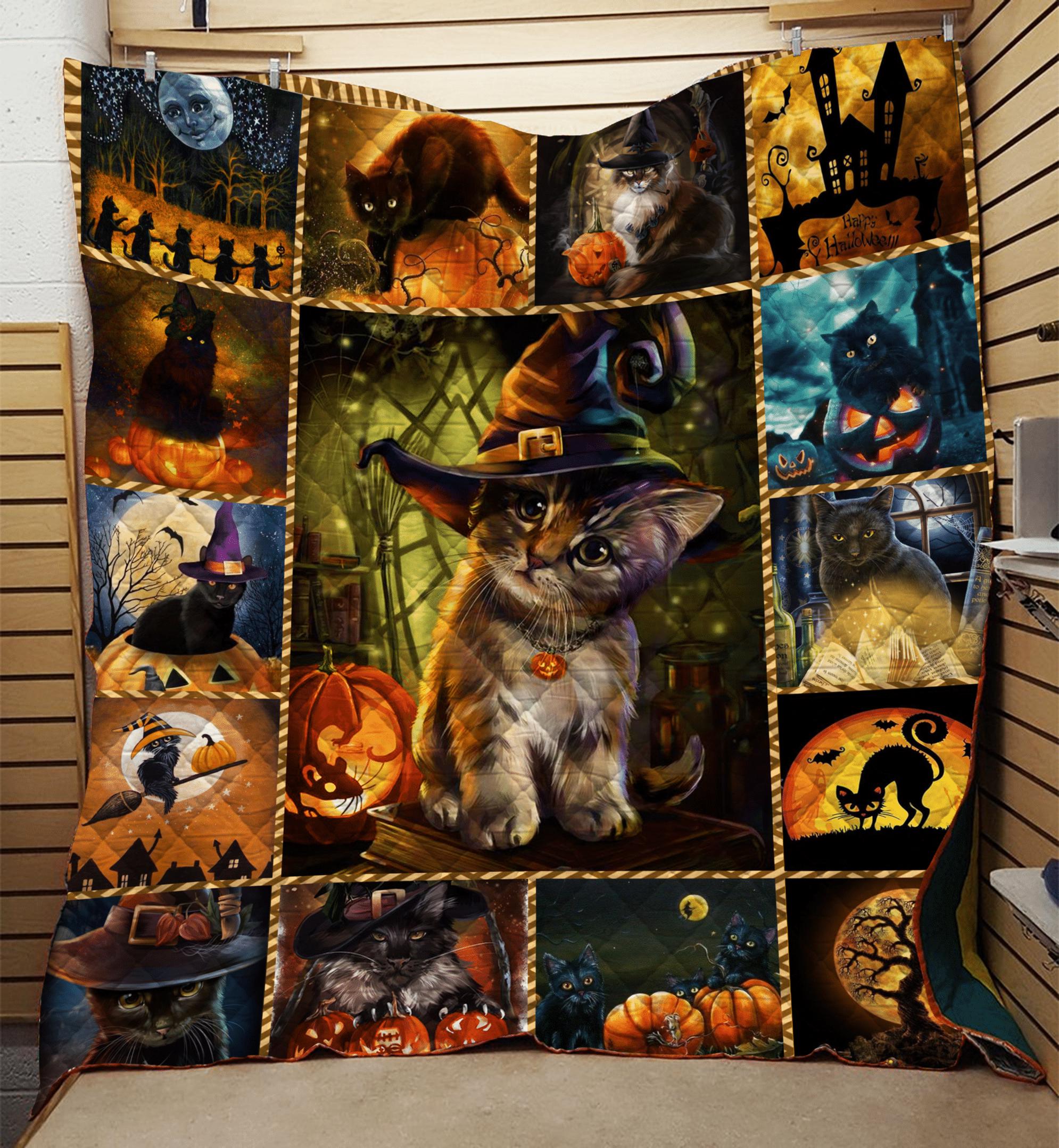 Halloween decorations amazing halloween cat sherpa twin queen king quilt blanket Quilt Blanket