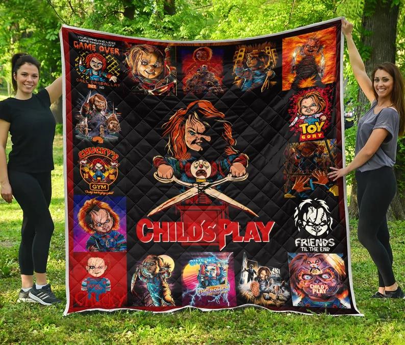 Halloween decorations chucky fleece blanket, child's play blanket, horror movie blanket, horror characters blanket, halloween gifts Quilt Blanket
