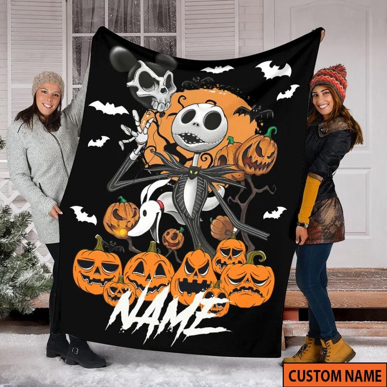 Halloween decorations custom name halloween jack skellington fleece blanket, nightmare before christmas blanket, jack nightmare hhalloween decor home halloween, Quilt Blanket