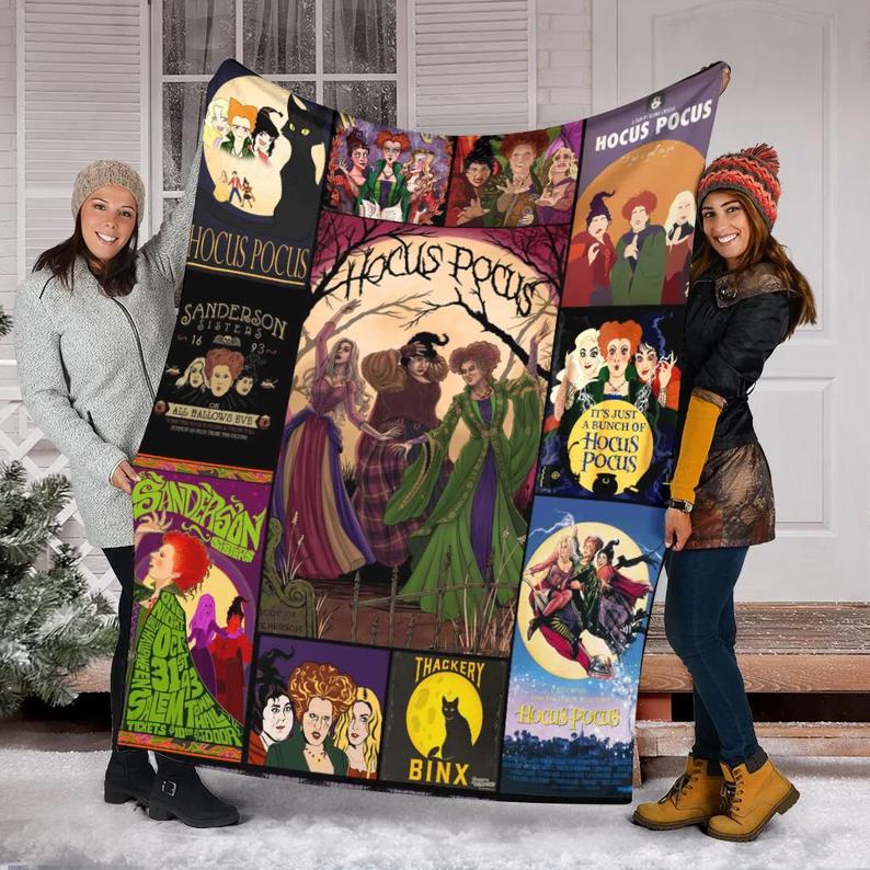 Halloween decorations halloween hocus pocus blanket, hocus pocus movie fleece mink sherpa blanket, halloween witch, sanderson sister, anniversary gifts, for her Quilt Blanket