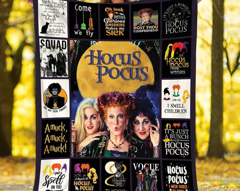 Halloween decorations hocus pocus blanket, hocus pocu fleece blanket, sanderson sisters throw blanket for couch sofa, halloween blanket, halloween gifts Quilt Blanket