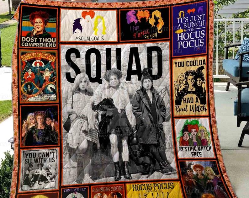 Halloween decorations hocus pocus fleece blanket, sanderson sister blanket, hocus pocus squad blanket, horror movie blanket, halloween gifts, christmas gifts Quilt Blanket