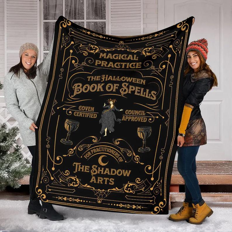Halloween decorations the halloween book of spell blanket, halloween witch blanket, halloween book blanket, halloween fleece blanket, cozy blanket for all seasons Quilt Blanket