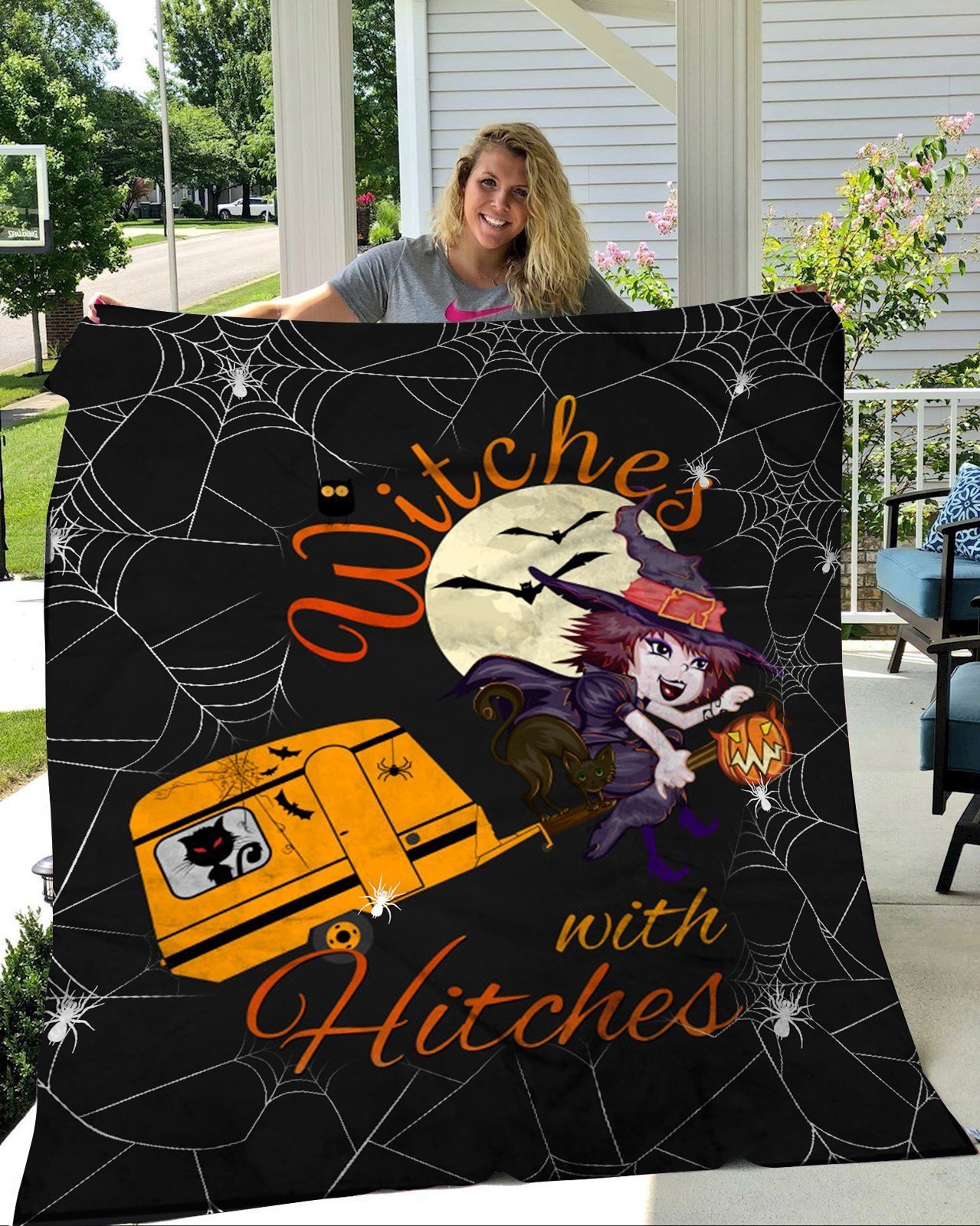 Halloween decorations witches camping halloween fleece blanket – quilt blanket Quilt Blanket