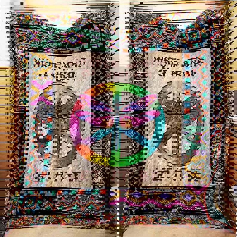 Hippie dragonfly fleece blanket, whisper words of wisdom let it be blanket, hippie peace symbol blanket, birthday gifts, christmas gifts Quilt Blanket
