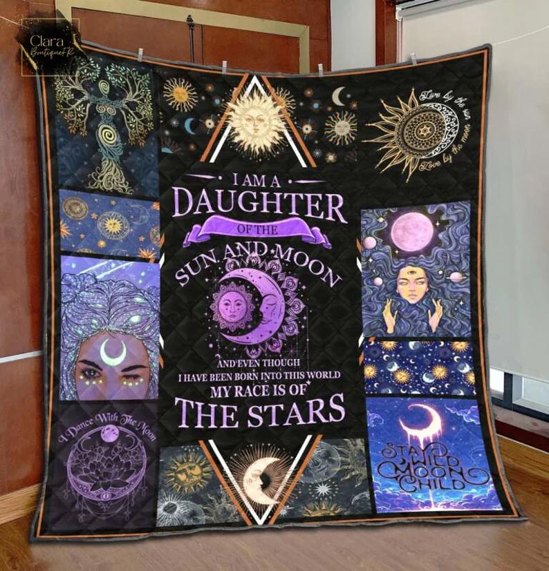 I am the daughter of the sun and moon even though i have been born into this world fleece blanket, mink sherpa blanket, galaxy blanket Quilt Blanket