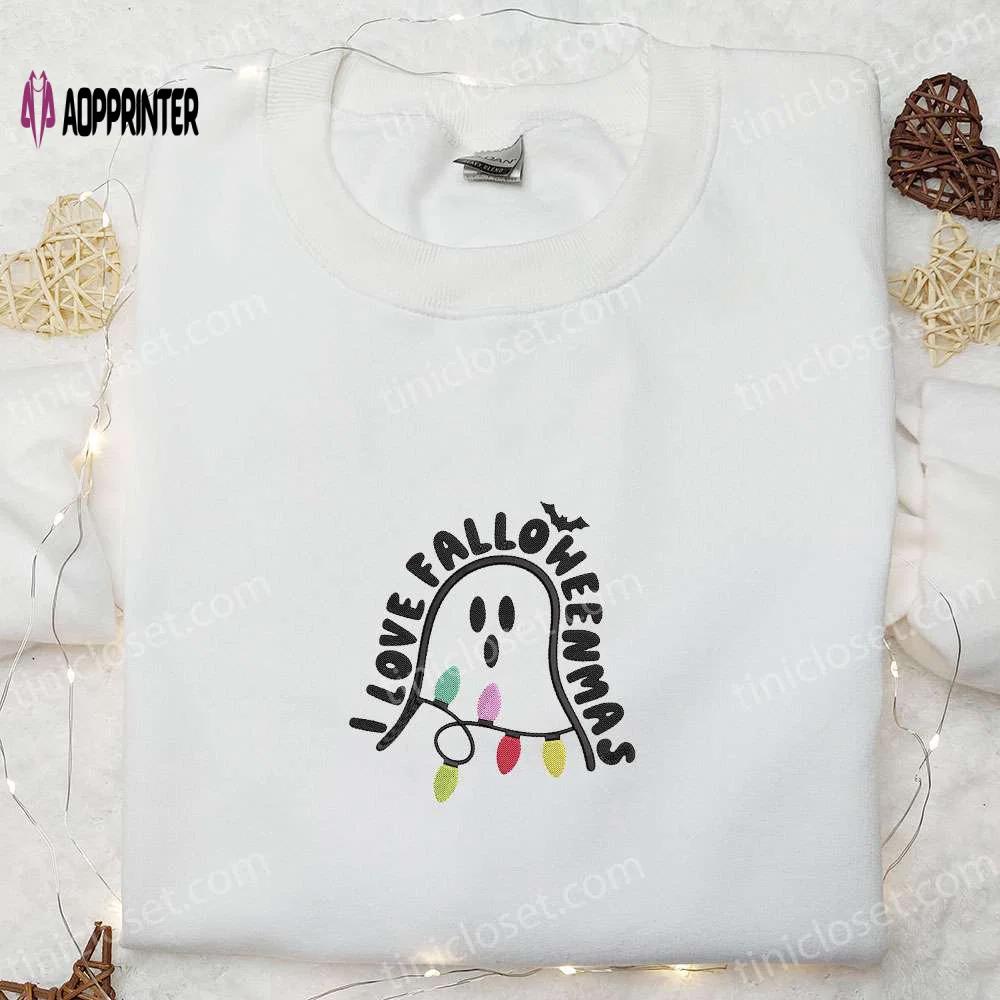 I love falloweenmas ghost embroidered shirt – adorable & cute halloween apparel Embroidered Shirt