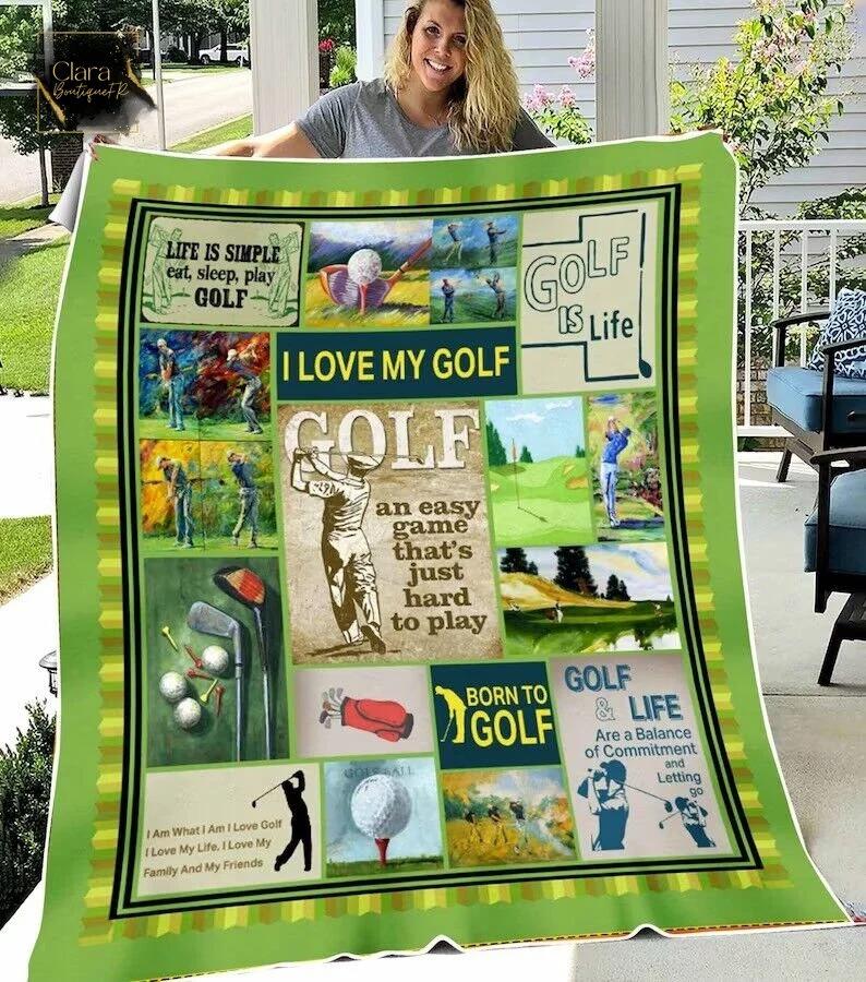 I love my golf dad fleece blanket, mink sherpa blanket, golf blanket, dad blanket, gift for dad, father’s day gift Quilt Blanket