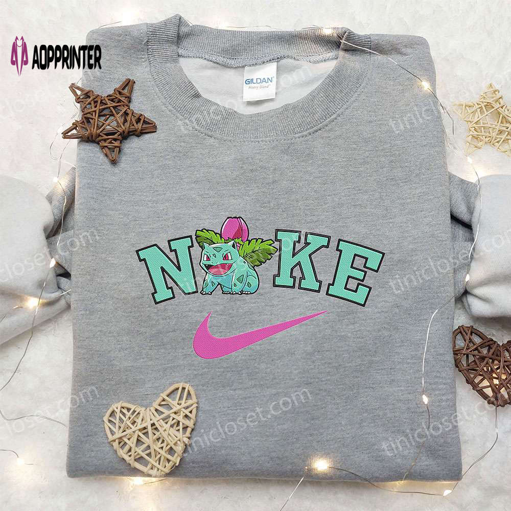 Ivysaur x nike anime hoodie: pokemon & nike inspired embroidered shirt Embroidered Shirt