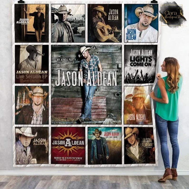 Jason aldean albums fleece blanket, mink sherpa blanket, jason aldean blanket, singer blanket, country music fans gift Quilt Blanket