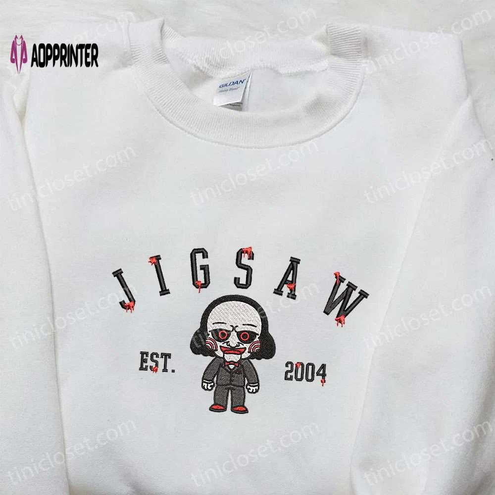 Jigsaw est 2004 embroidered hoodie horror characters sweatshirt spooky shirt Embroidered Shirt