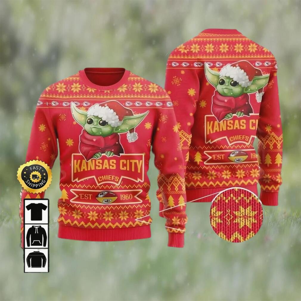 Kansas city chiefs est 1960 baby yoda ugly christmas sweater, faux wool sweater, national football league, gifts for fans football nfl, football 3d ugly sweater ? prinvity Christmas Ugly Sweater