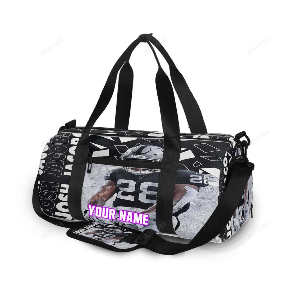 Las vegas raiders josh jacobs 28 v2 personalized name travel bag gym bag 1827 Travel Bag