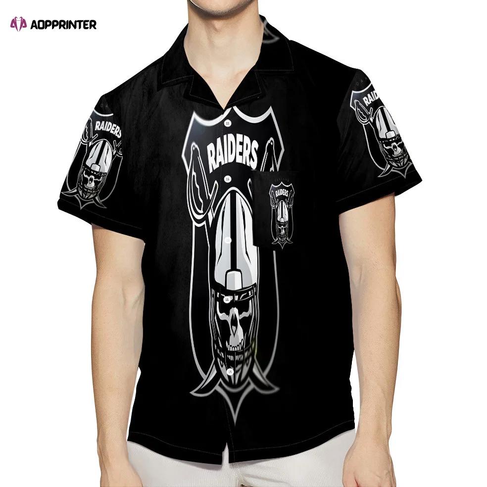 Las vegas raiders logo art skull 3d all over print summer beach hawaiian shirt gift men women gift men women with pocket Hawaii Shirt