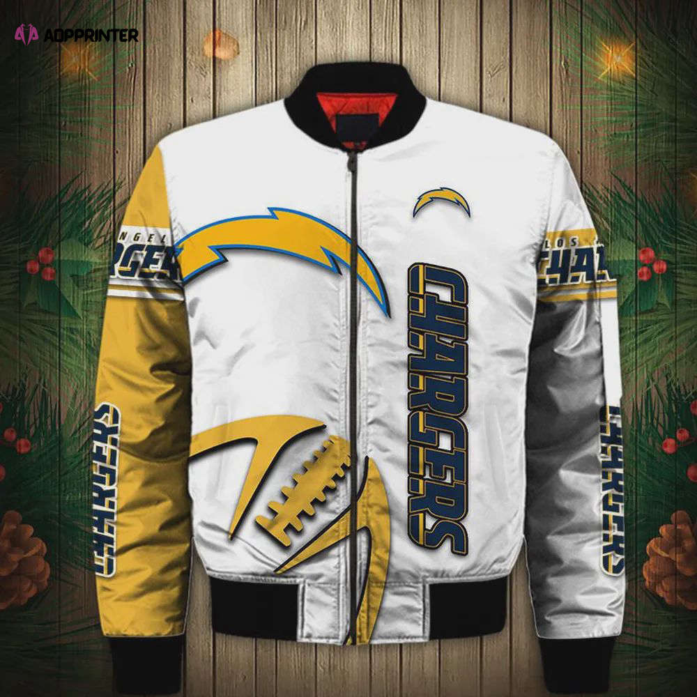 Los angeles chargers graphic balls pattern bomber jacket – white and yellow Bomber Jacket