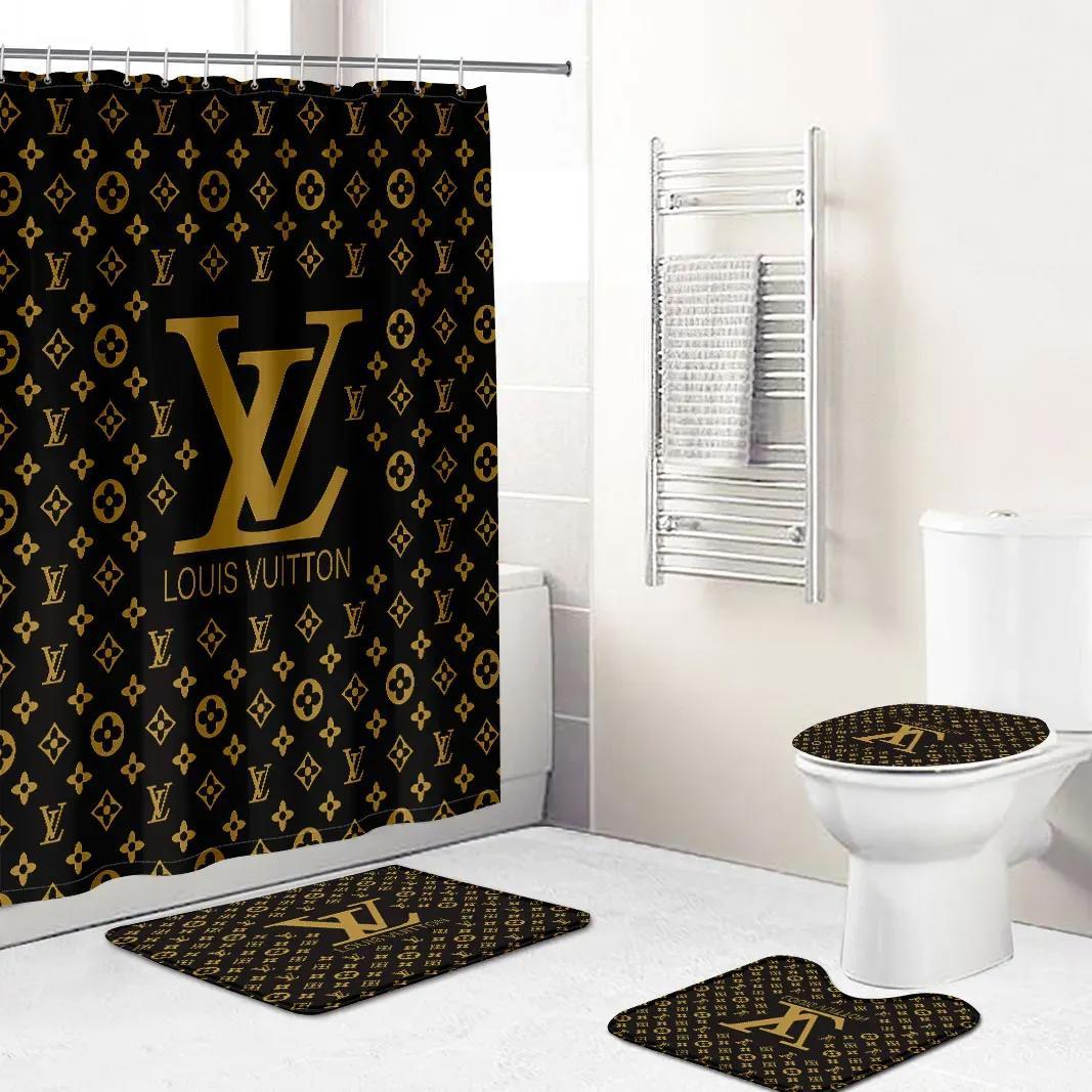 louis vitton brown and gold yellowfull bathroom set bath mat home decor luxury fashion brand hypebeast Bathroom Set