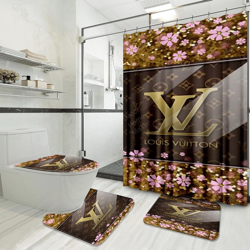 Louis vuitton bathroom set luxury shower curtain waterproof luxury brand hot 2023 34 Bathroom Accessory Sets
