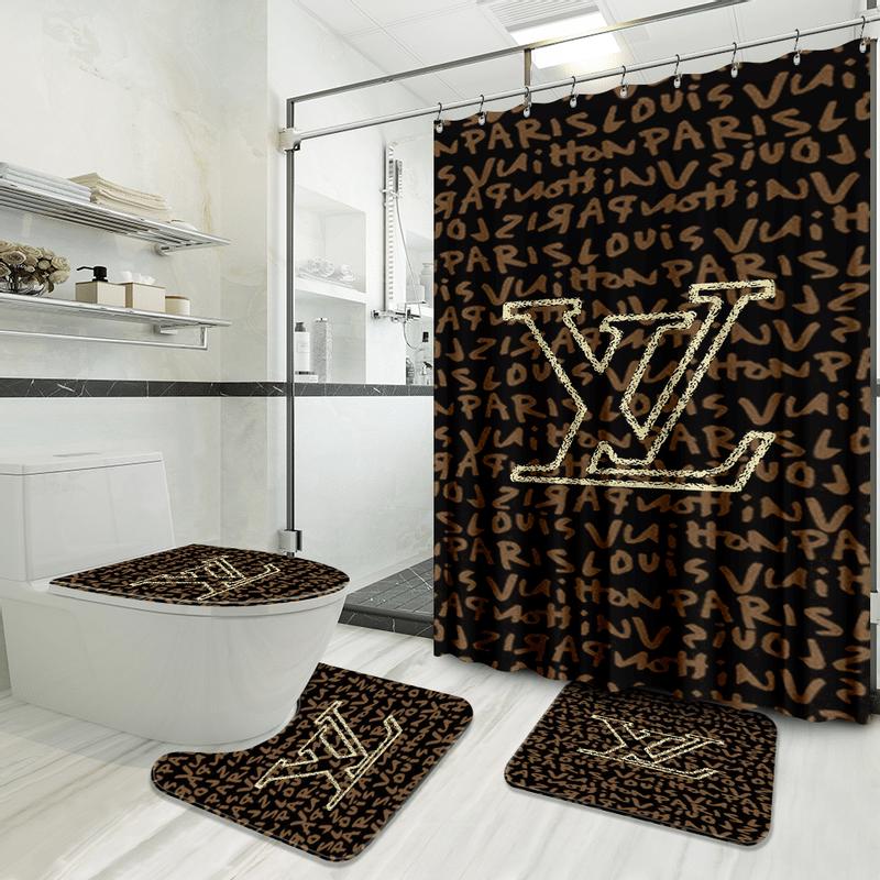 Louis vuitton bathroom set luxury shower curtain waterproof luxury brand hot 2023 42 Bathroom Accessory Sets