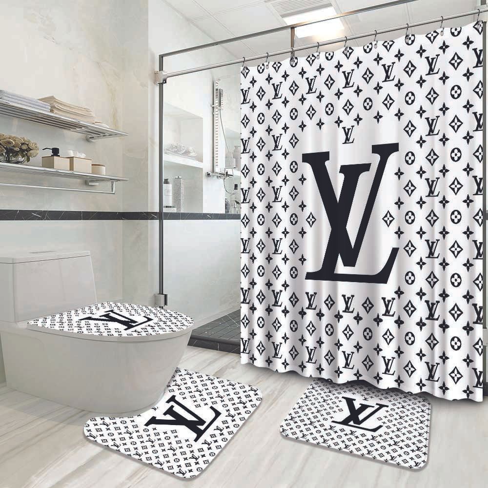Louis vuitton bathroom set luxury shower curtain waterproof luxury brand hot 2023 80 Bathroom Accessory Sets