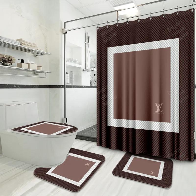 Louis vuitton bathroom set luxury shower curtain waterproof luxury brand with logo louis vuitton 36 298 Bathroom Set