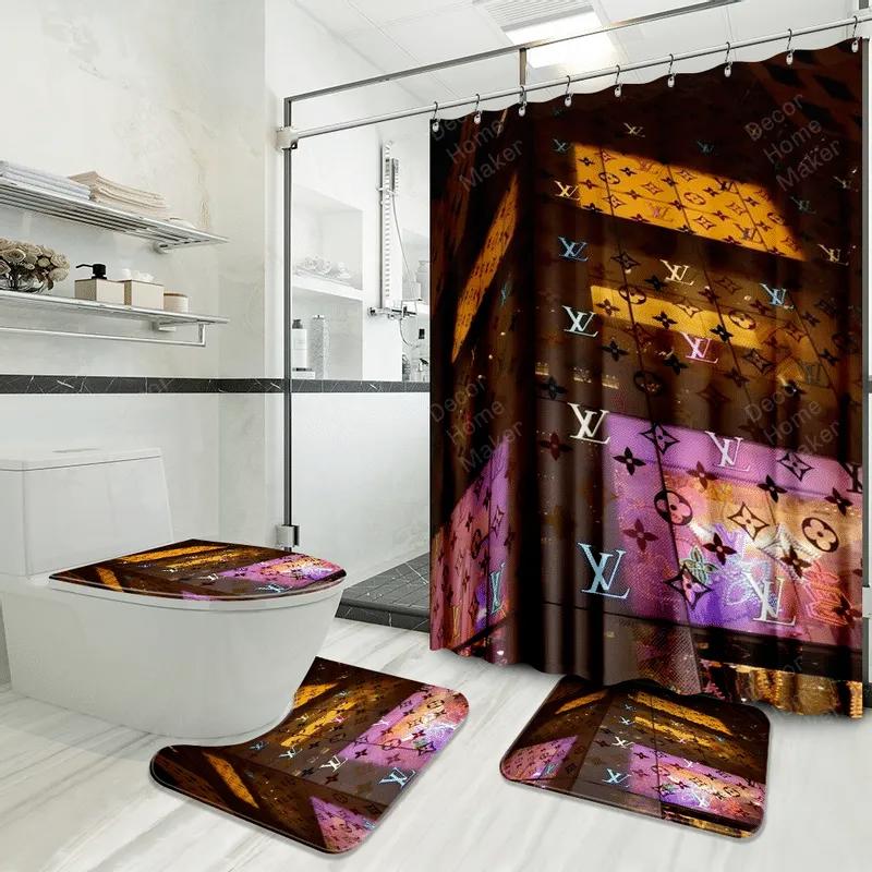 Louis vuitton bathroom set luxury shower curtain waterproof luxury brand with logo louis vuitton 77 335 Bathroom Set