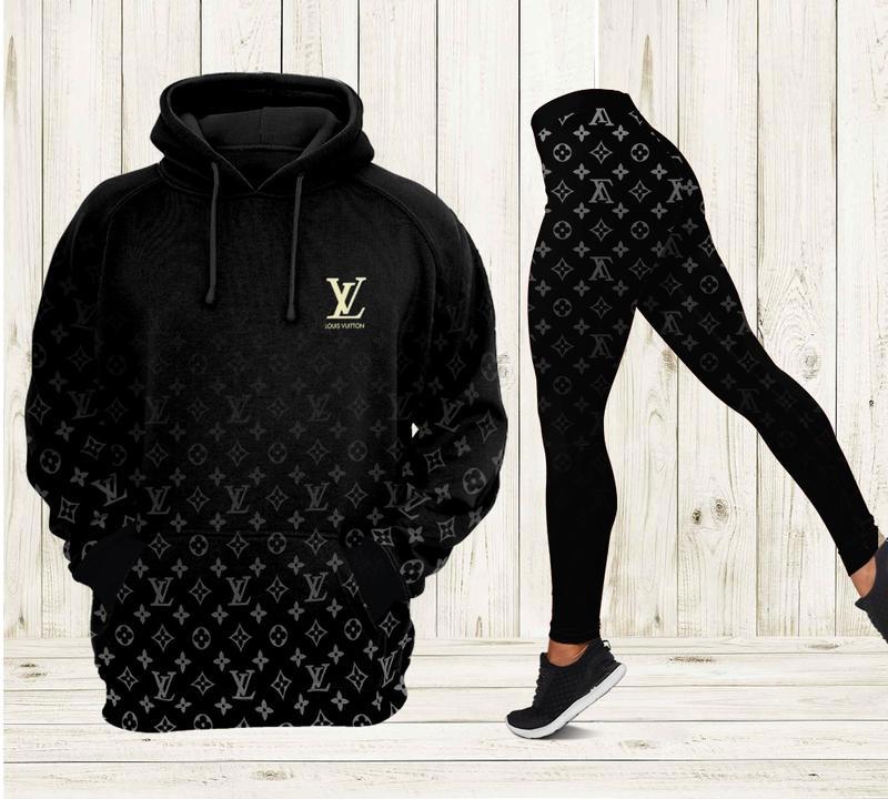Louis vuitton black hoodie leggings luxury brand lv clothing clothes outfit for women 117 hcst 84 Hoodie Leggings Set