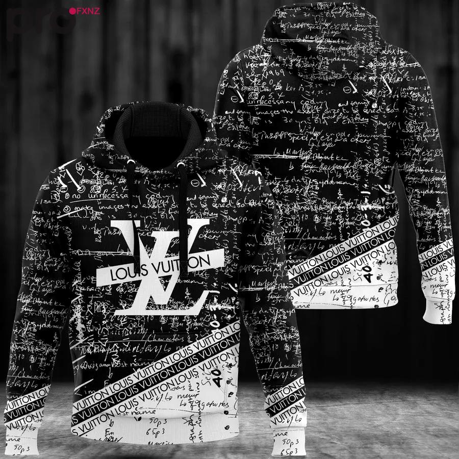 Louis vuitton black white hoodie lv luxury clothing clothes outfit for men Hoodie 3D