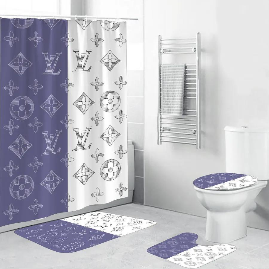 Louis vuitton blue white home decor luxury fashion brand hypebeast bath mat bathroom sets Bathroom Set