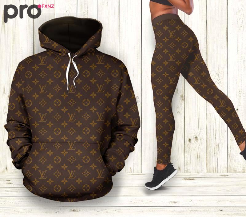 Louis vuitton brown hoodie leggings luxury brand lv clothing clothes outfit for women 113 hcst 88 Hoodie Leggings Set