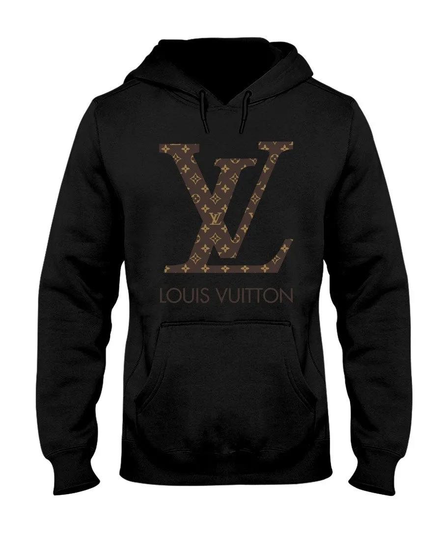 Louis vuitton brown logo black unisex hoodie outfit for men women luxury brand clothing special gift Hoodie 3D