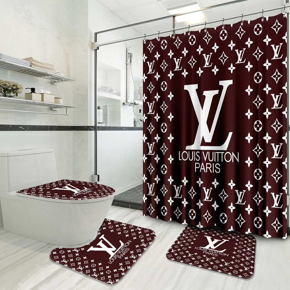 Louis vuitton dark red bathroom set home decor hypebeast luxury fashion brand bath mat Bathroom Set