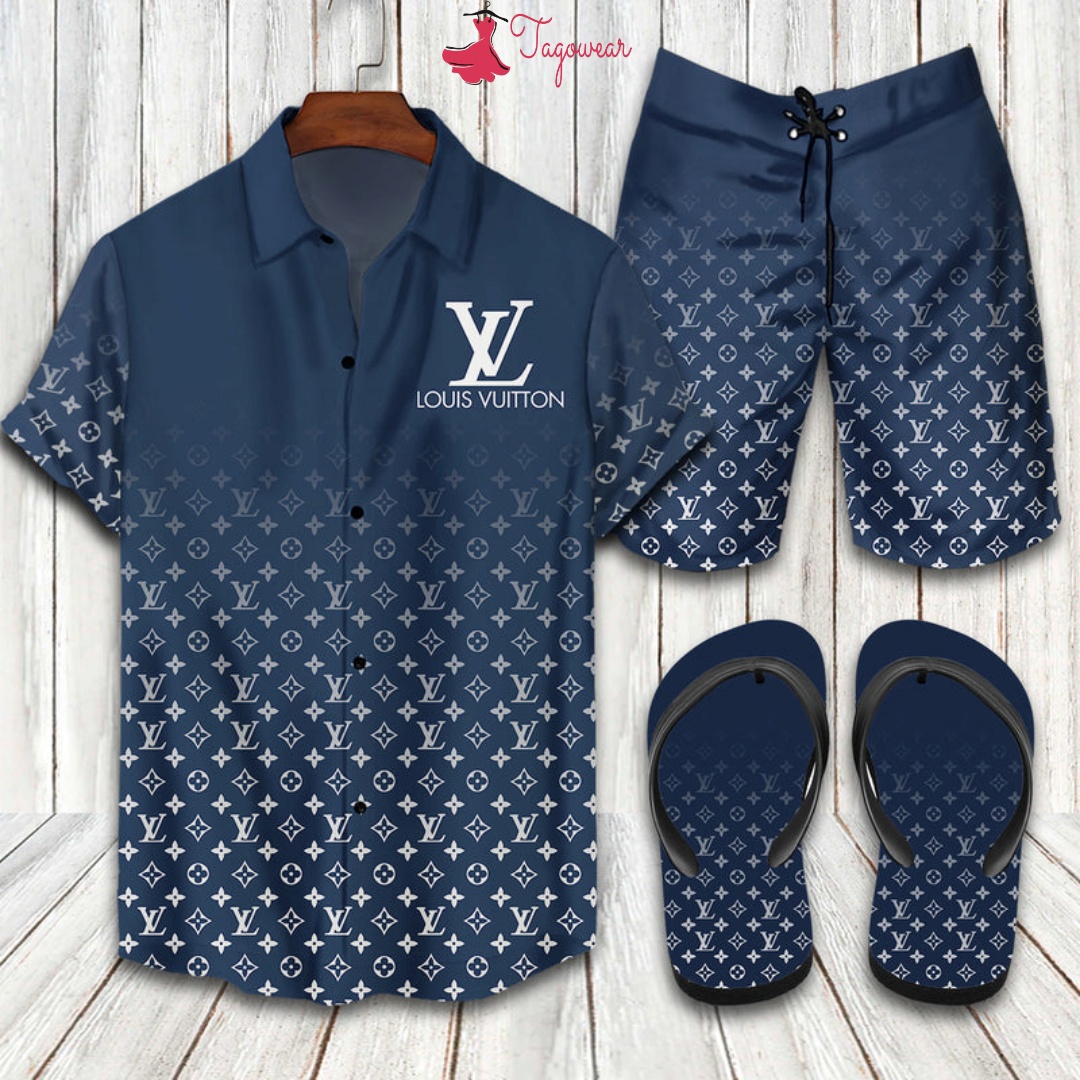 Louis vuitton  flip flops and combo hawaiian shirt, beach shorts luxury summer clothes style #396 Hawaii Shirt Shorts & Flip Flops