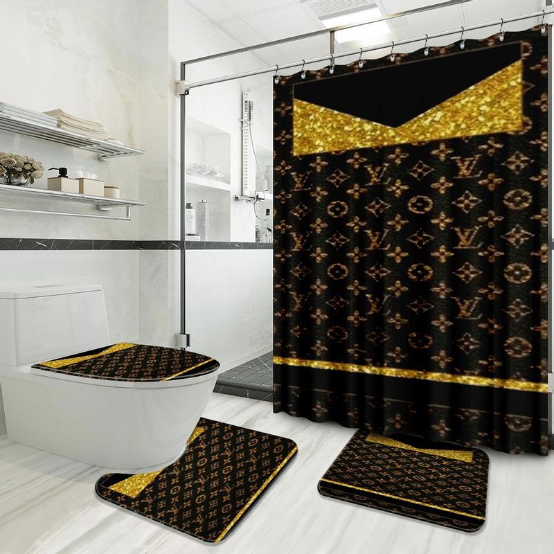 Louis vuitton golden luxury fashion brand home decor bath mat hypebeast bathroom sets Bathroom Set