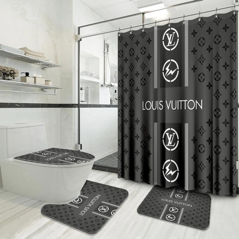 Louis vuitton grey fashion logo luxury brand bathroom set home decor Bathroom Set