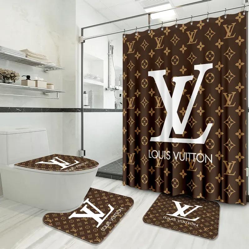 Louis vuitton logo type 1498 Bathroom Accessory Sets Waterproof Shower Curtain Toilet Cover Luxury Fashion Brand Pedestal Rug Bath Mat Set Home Decor Hypebeast Bathroom Bathroom Sets