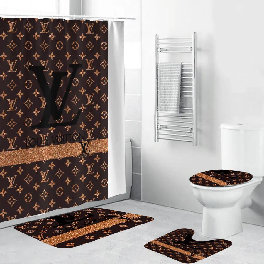 Louis vuitton logo type 453 Bathroom Accessory Sets Toilet Cover Bath Mat Set Hypebeast Bathroom Pedestal Rug Bathroom Sets Luxury Fashion Brand Waterproof Shower Curtain Home Decor