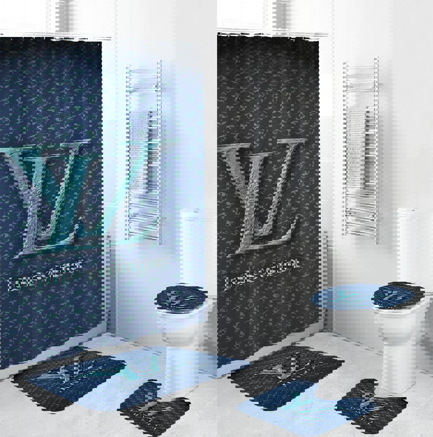 Louis vuitton lv blue bathroom sets bath mat hypebeast luxury fashion brand home decor Bathroom Set