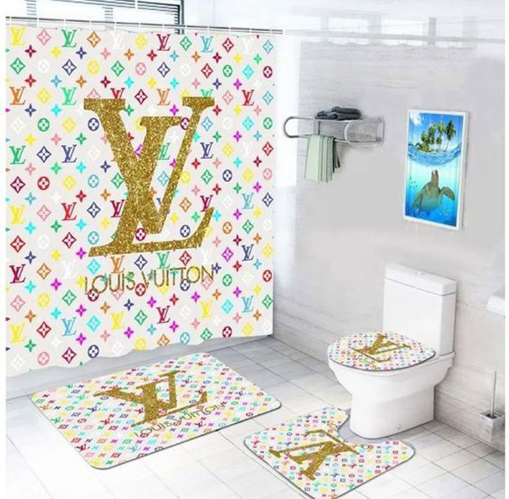 Louis vuitton lv colorful bathroom sets hypebeast bath mat home decor luxury fashion brand Bathroom Set