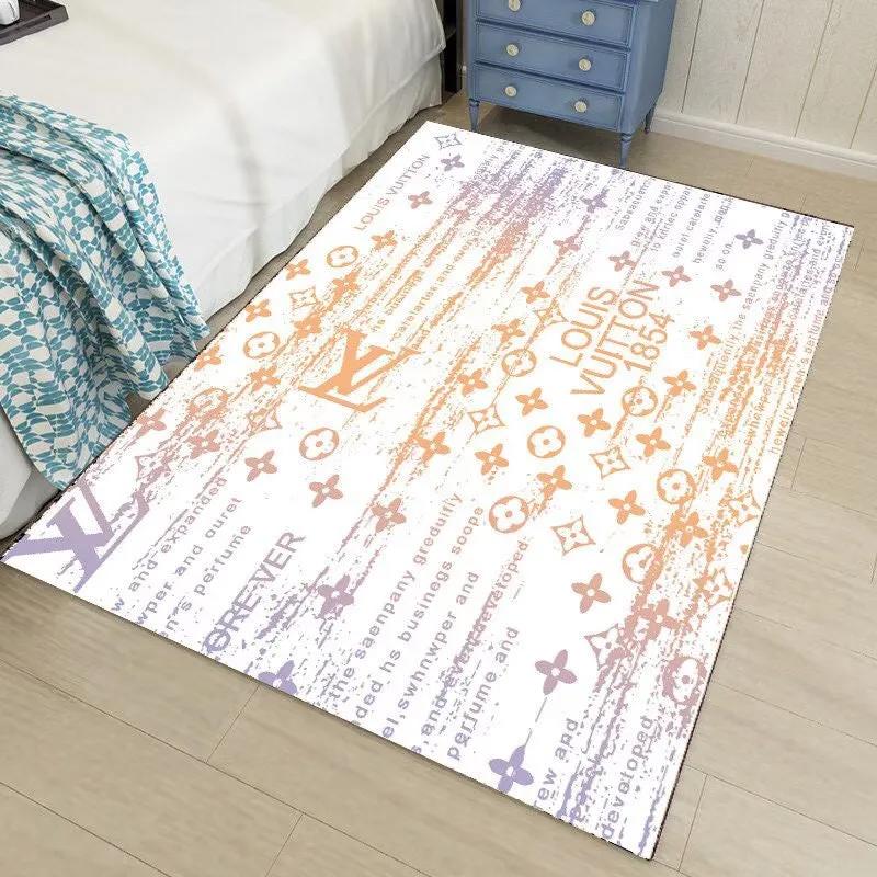 Louis vuitton lv white logo type 68. Upgrade Your Living Room with Luxury Home Decor: Area Carpets, Floor Decor, Door Mats, and Hot Gift Items with style a High-End Fashion Brand Rectangle Rug