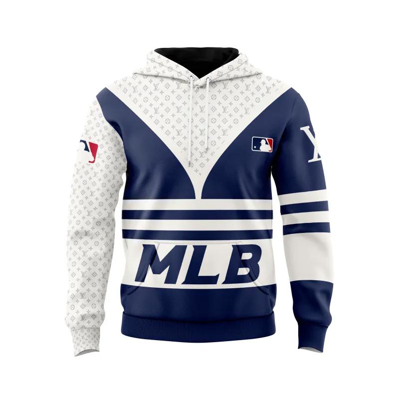 Louis vuitton mlb white blue unisex hoodie outfit for men women luxury brand clothing special gift Hoodie 3D