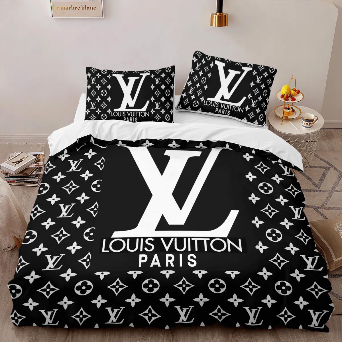 Louis vuitton paris logo hot luxury brand bedding set bedspread duvet cover set home decor Bedding Sets