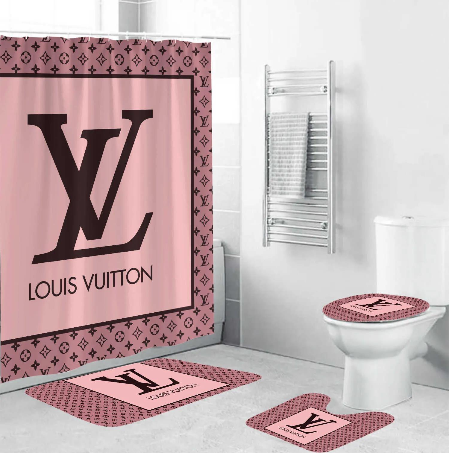 Louis vuitton pink logo type 1210 Bathroom Accessory Sets Toilet Cover Home Decor Hypebeast Bathroom Luxury Fashion Brand Pedestal Rug Bath Mat Set Bathroom Sets Waterproof Shower Curtain