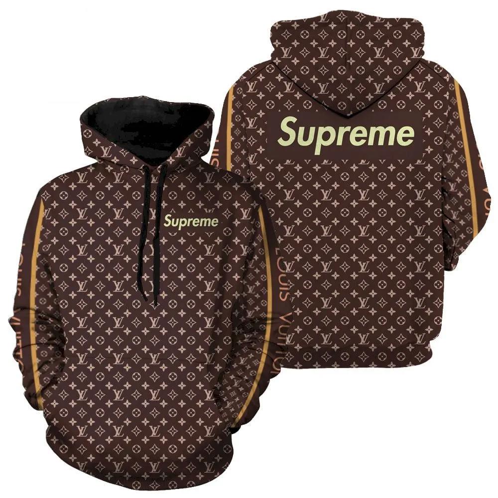 Louis vuitton supreme brown luxury unisex hoodie luxury brand outfit for men women Hoodie 3D