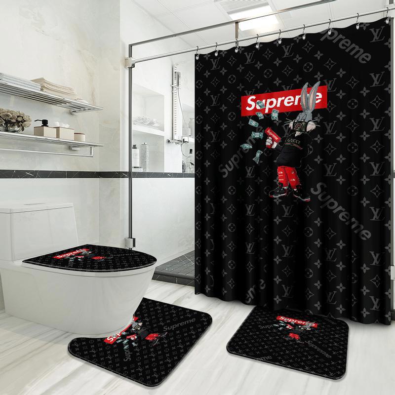Louis vuitton supreme rabbit money bathroom sets home decor bath mat hypebeast luxury fashion brand Bathroom Set