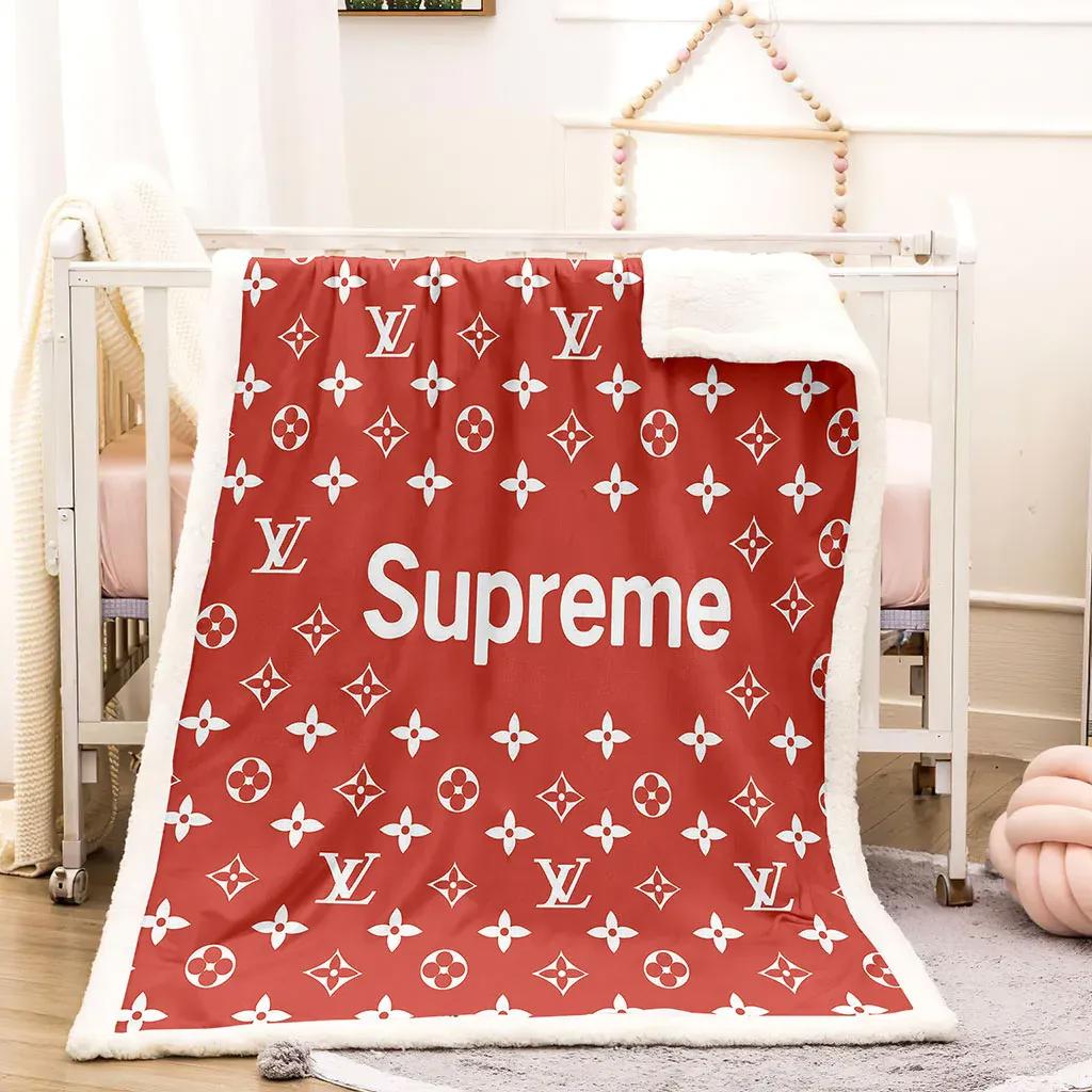Louis vuitton supreme red luxury brand premium blanket fleece home decor 26 Blanket Fleece