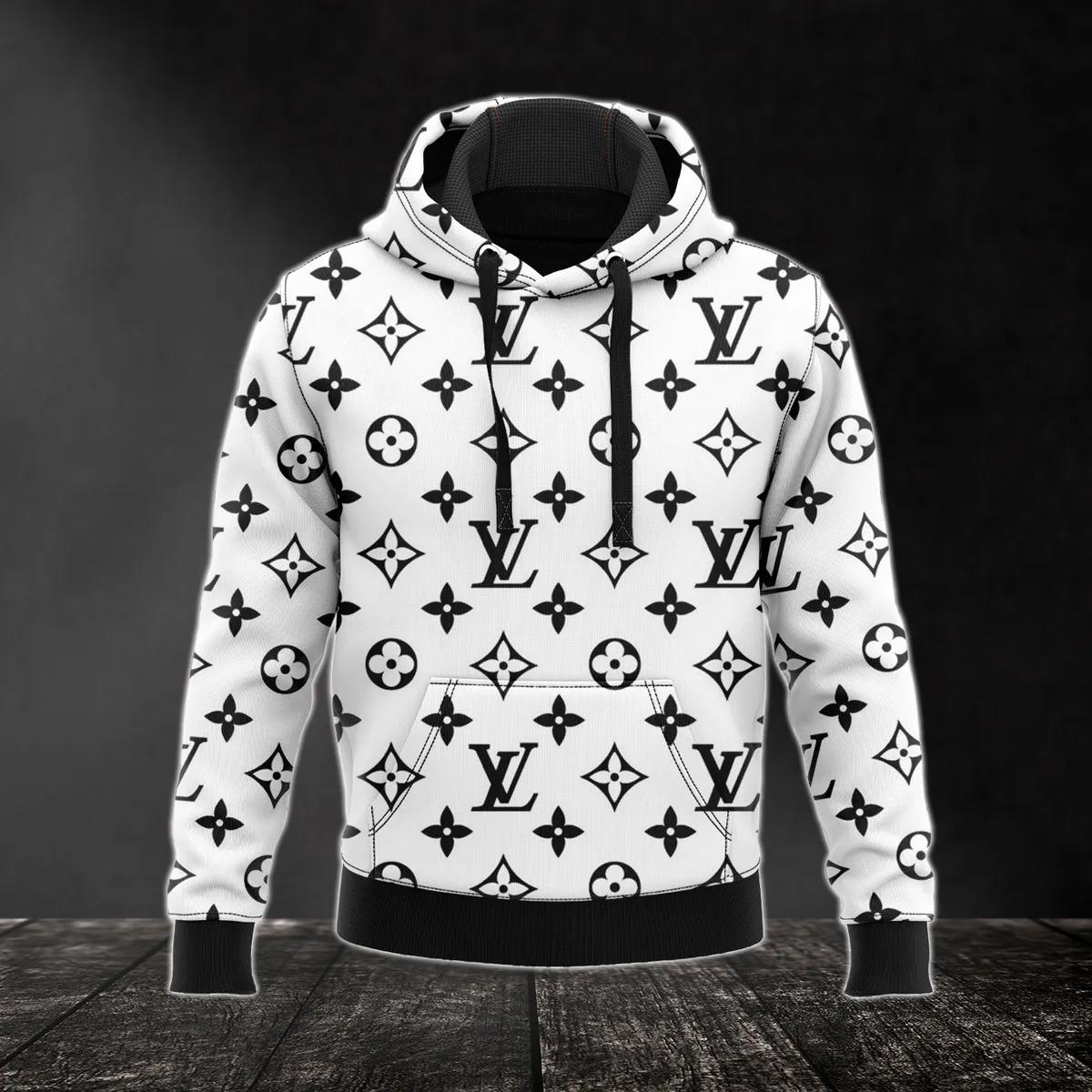 Louis vuitton white hoodie lv luxury clothing clothes outfit for men Hoodie 3D