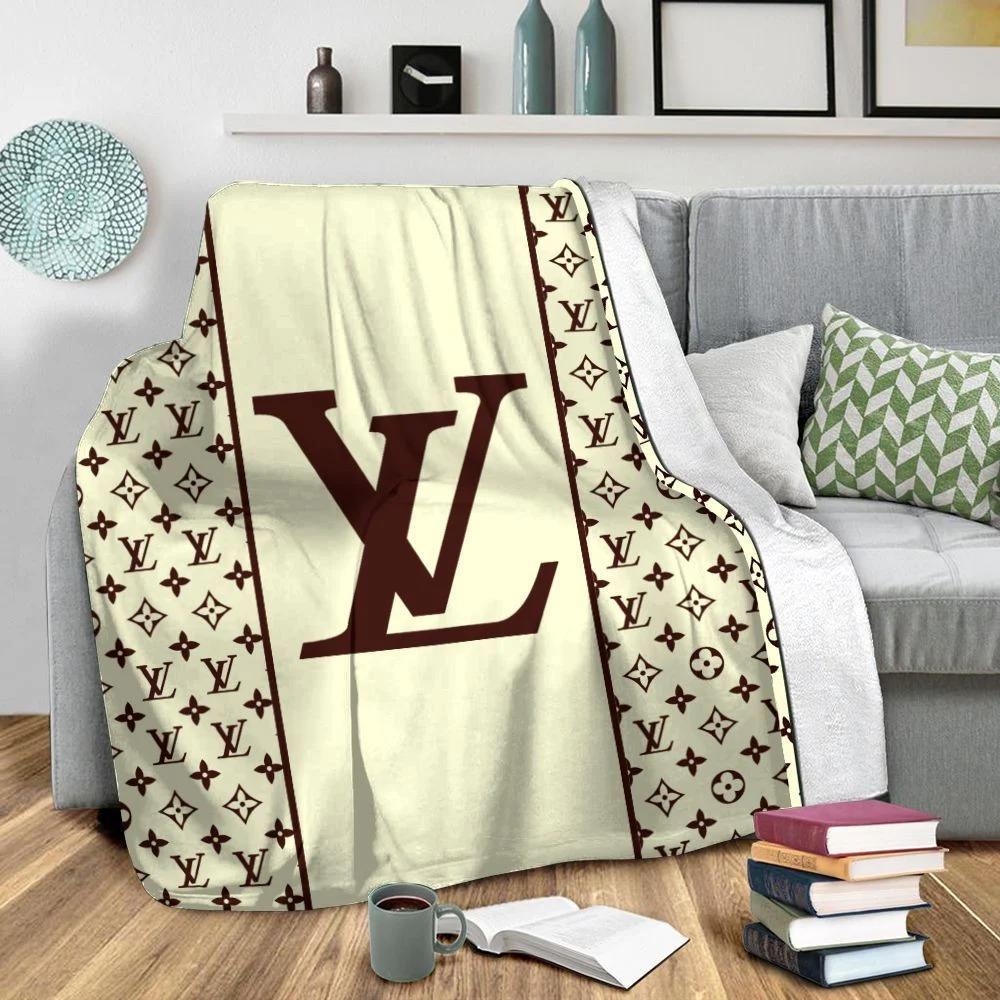Louis vuitton yellow brown logo fashion luxury brand premium blanket fleece home decor 112 Blanket Fleece