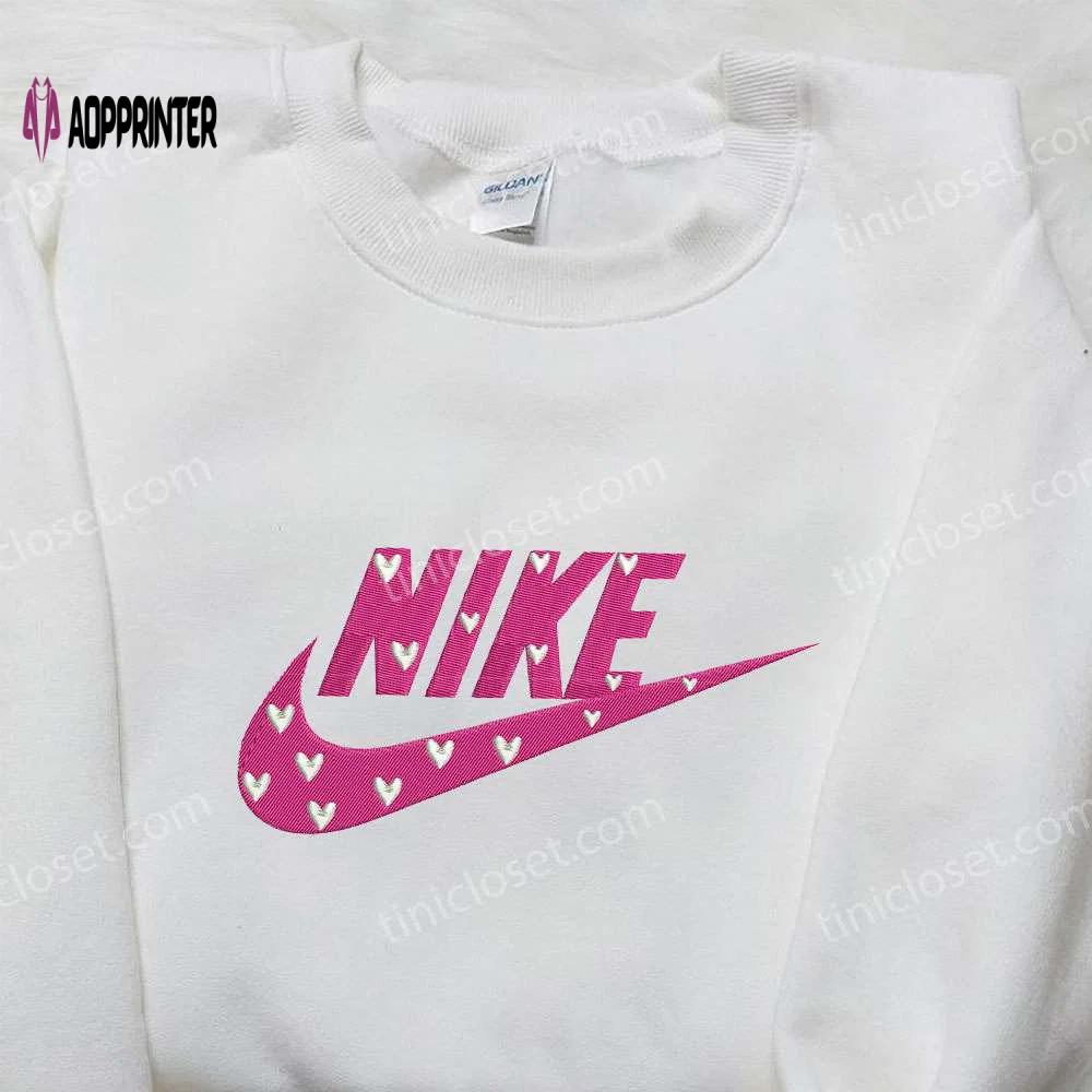 Love x nike pink heart embroidered shirt – best valentine s day gift Embroidered Shirt